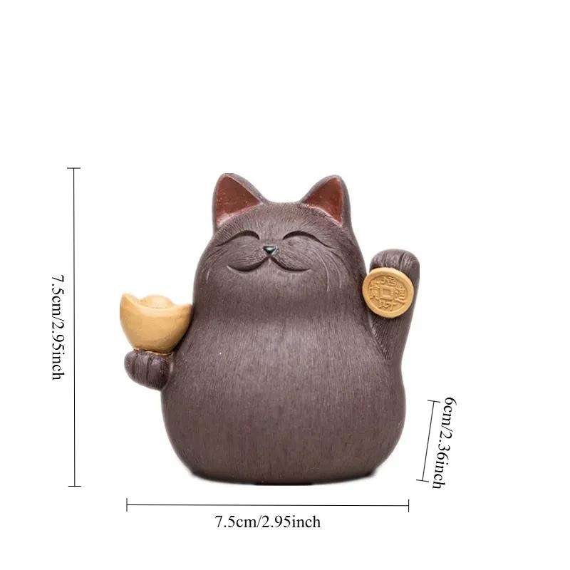 

1pcs Purple Clay Tea Pet Cat Decoration Handmade Sculpture Creative Ingot Lucky Cat Can Raise Tea Set Tea TrayDecor Accessories