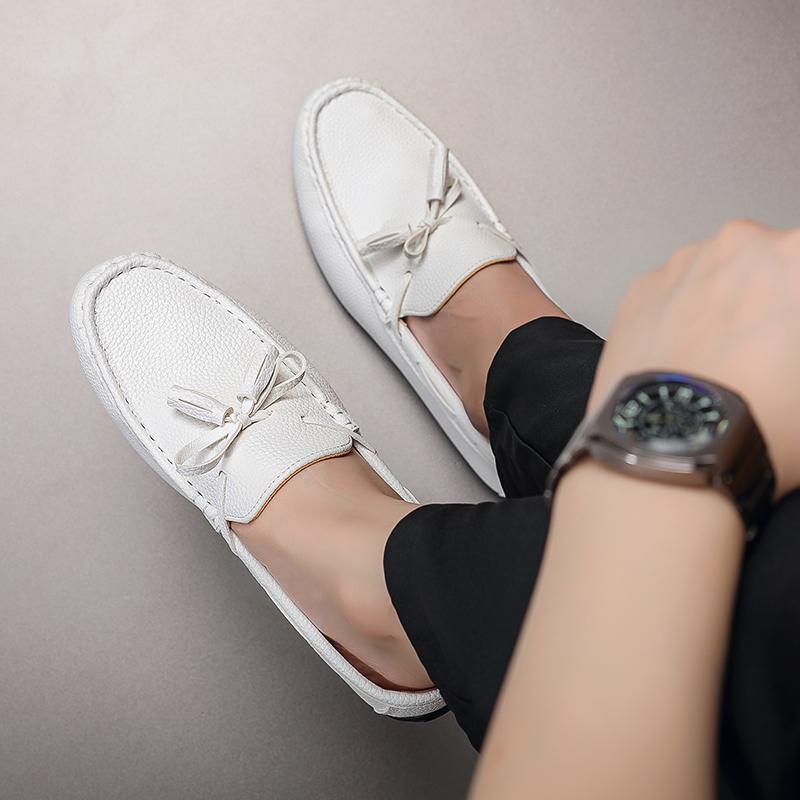 Spring Autumn Leather Lazy Loafers men Round Toe Soft Sole Flat Shoes Lightweight Walking Shoes Versatile Casual Shoes