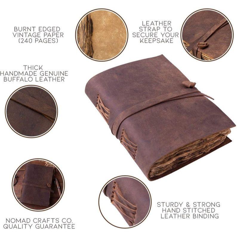 Vintage look- Leather Notebook, Genuine Leather-bound Journal, Leather Notebook Vintage look Paper, Book of Shadow Vintage look Deckle Edge