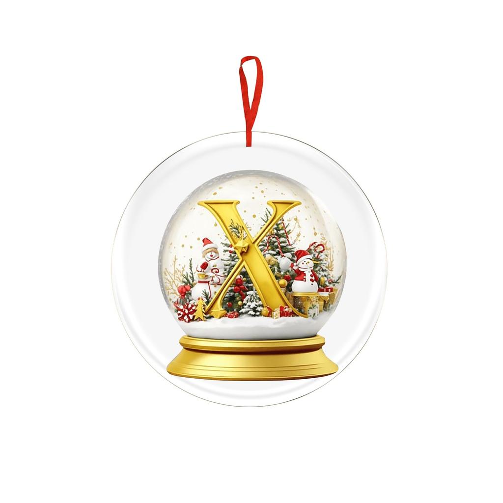 Christmas Ornament 2D 26 Letters Yellow Crystal Ball Acrylic Snowman Scene Festive Car Tree Hanging Decor Accessory