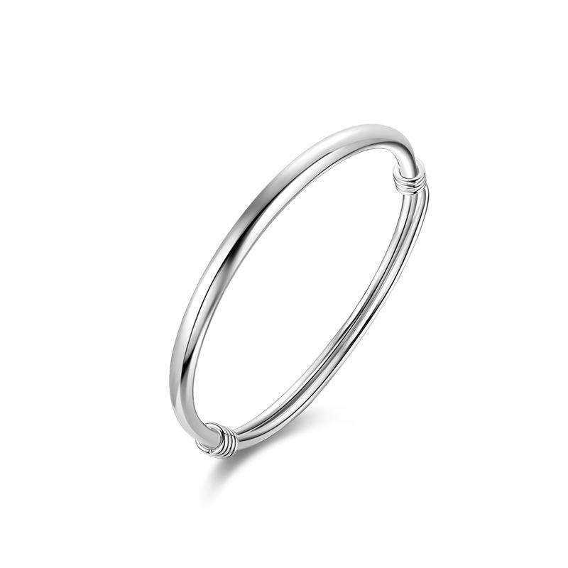 S999 Sterling Silver Bracelet Smooth Full Silver Bracelet Simple and Versatile Engraved Push Pull Open Bracelet Bright Face Handpiece