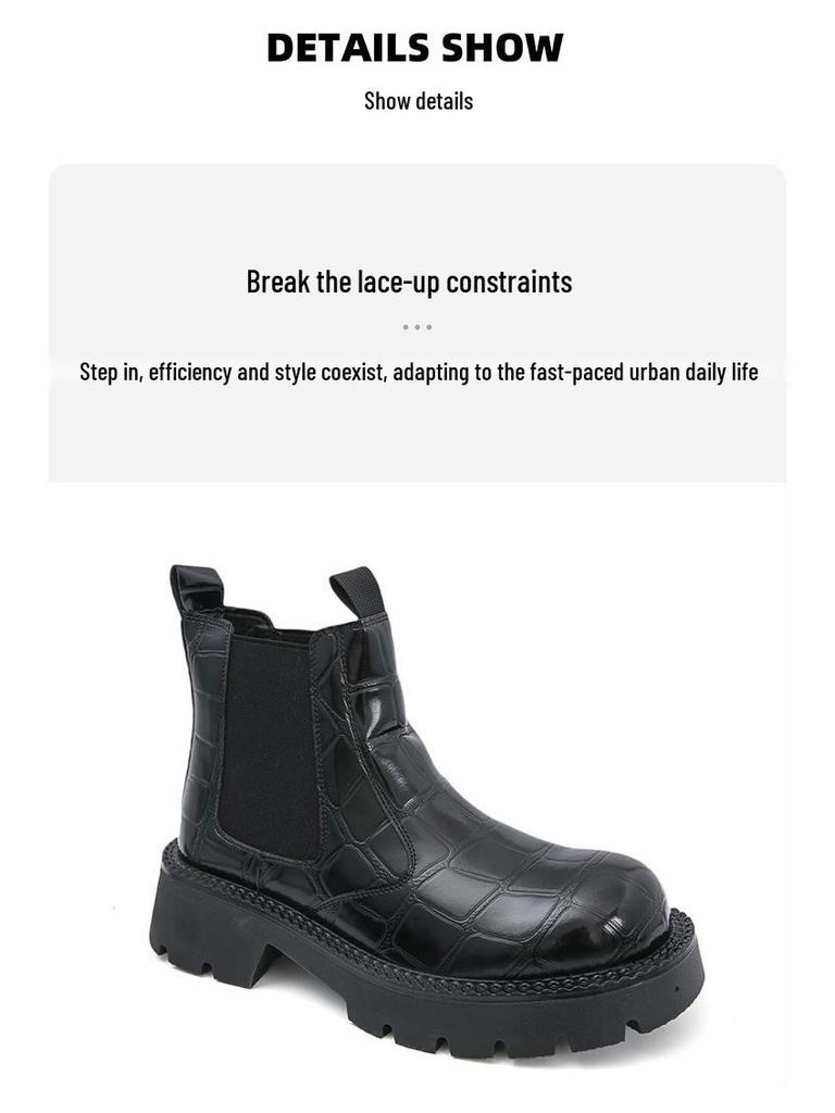 Men's High-Top British-Style Motorcycle Leather Boots, Autumn/Winter 2025, Plus Size Available