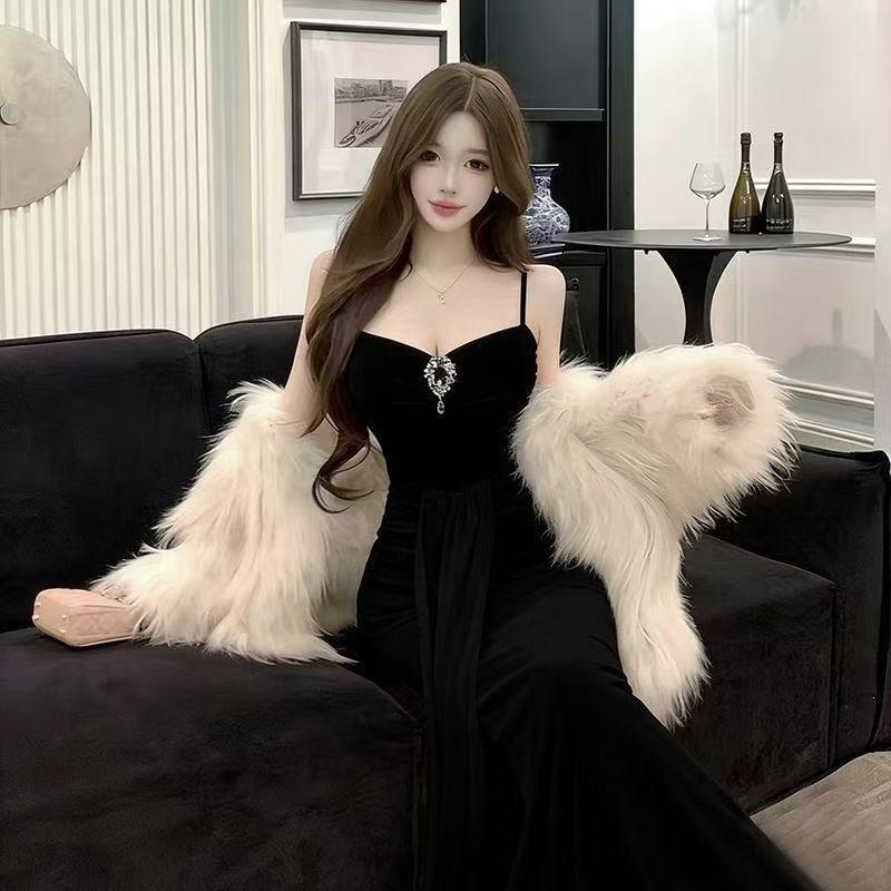 Sexy Mesh Three-dimensional Decoration Sleeveless Suspender Waist Hip Long Dress Dress Light Luxury High Sense Wholesale