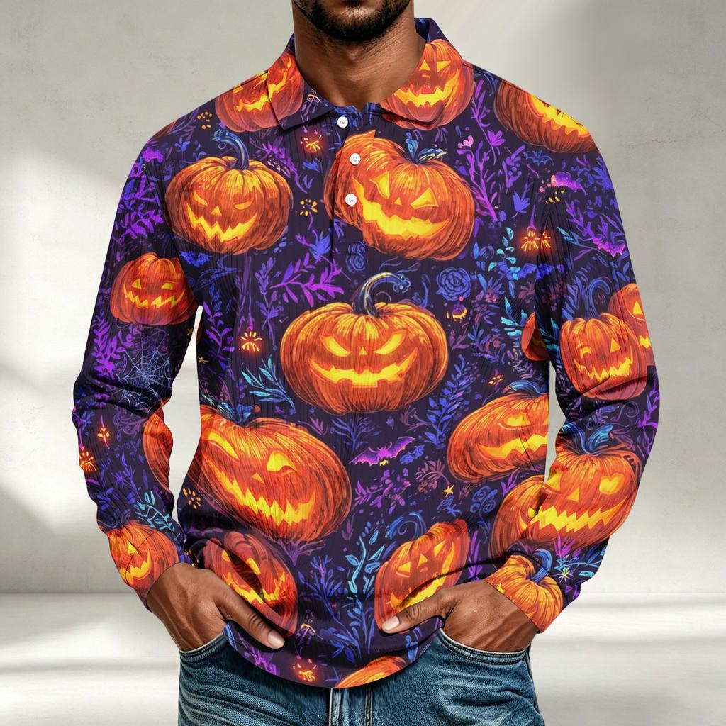Herren Langarmshirt Halloween-Print Lockerer Schnitt Lässiges Oberteil