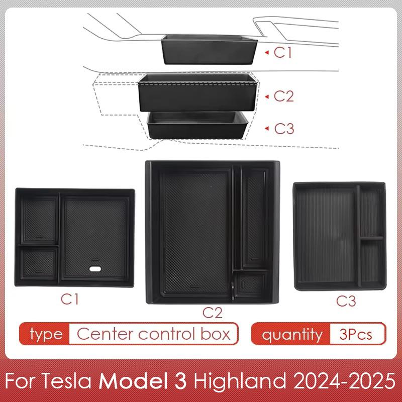 For Tesla Model 3 Highland 2025 Storage Box Model 3 2024 Highland Center Console Armrest Storage Box Stowing Tidying Accessories