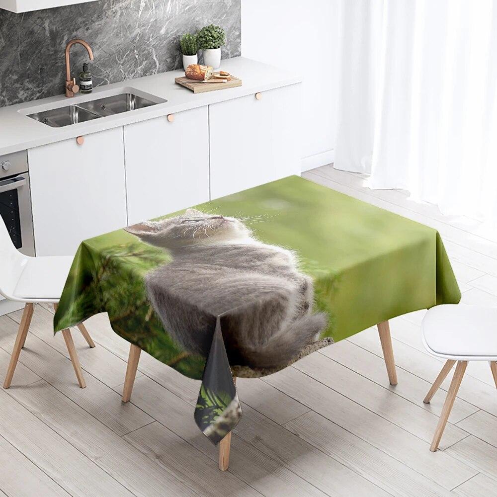 Sleeping Cat Tablecloth Cute Kitten  Anti-fouling and Waterproof Rectangular Kitchen Dining Table Home Decoration