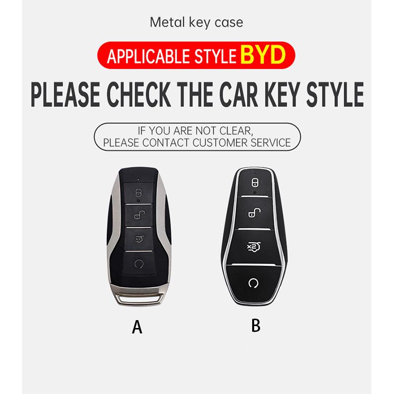 Zinc Alloy New Leather Car Key Case Cover Shell Fob For BYD Song Plus Atto 3 Han EV DM Qin Seal Dolphin Protective Auto Keychain