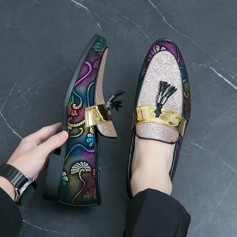 Pantofi Noi de Piele pentru Bărbați Pantofi de Lux Britanici Aurii Albaștri cu Model Național Oxford Pantofi Clasici de Gentleman pentru Nuntă și Bal