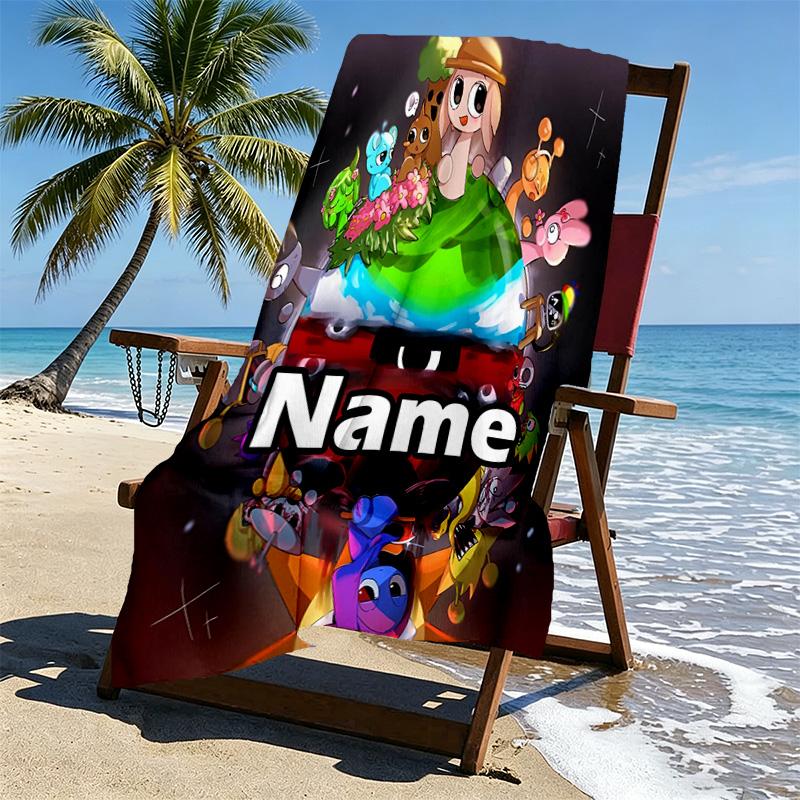 Custom Name Personalized Sprunki Game Print Beach Towel, for Trip Camping Beach Party Home Decor, Birthday Gift for Family & Friends