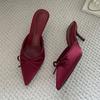 Fashion Big Size 43 Fashion Butterfly-Knot Ladies Heels Slippers Female Pointed Toe Slides Women Heeled Slippers Sandals Shoes Mules