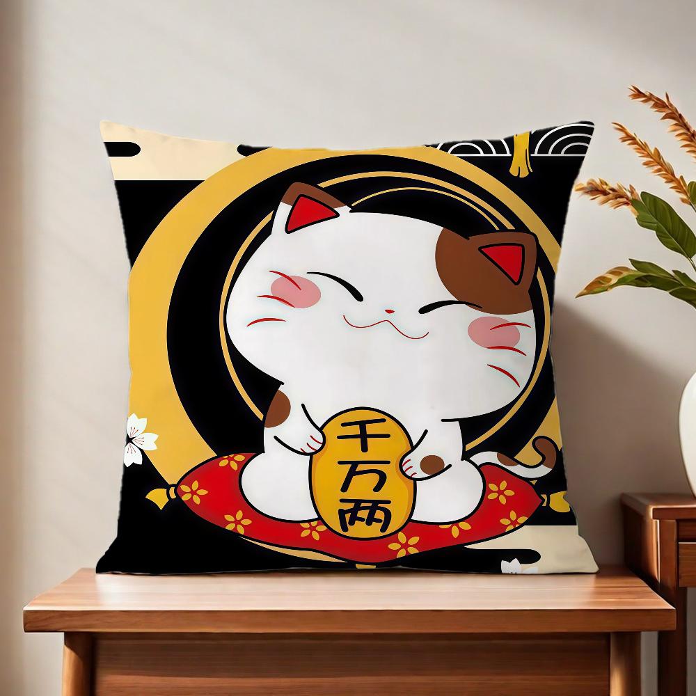 Maneki Neko Rich Luck Money Cat cushion cover Printed Pillow Unique Home Decor Sofa cushion cover home decoration