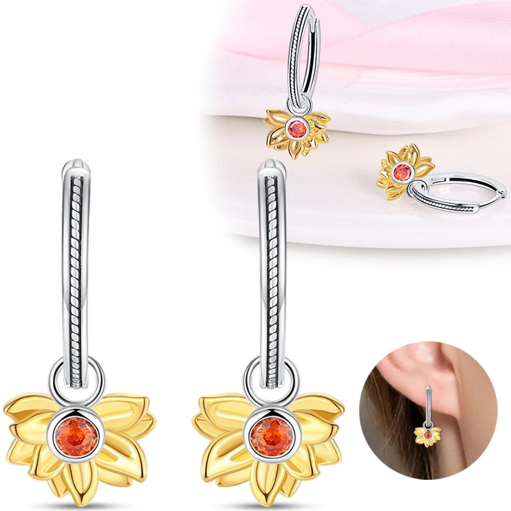 Authentic copper Sunflower Woman Earring Moon Flower Butterfly Dragonfly Earring Accessories Valentines Fine Gift Jewellery Set