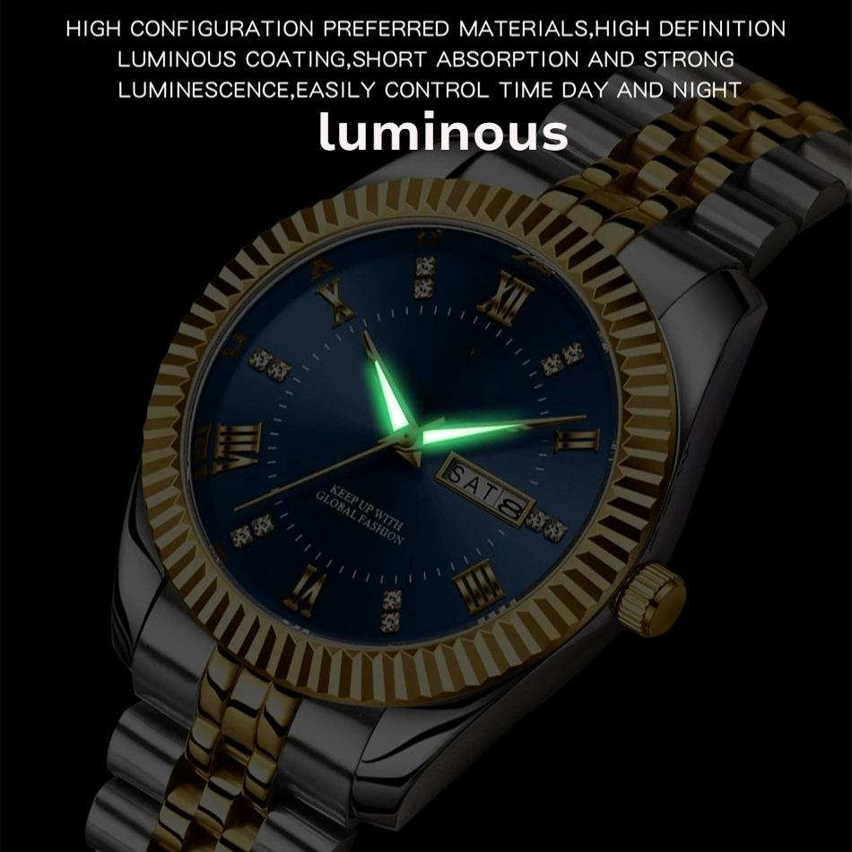Armbanduhr für Herren Edelstahl Datum Quarz Uhr Wasserdicht Leuchtend Lässige Uhren