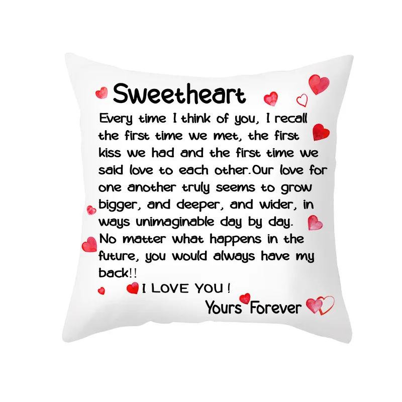 Valentine's Day Wedding Couple Gift Decorative Cushion Cover 45x45cm Throw Pillowcase Letters Heart Love Printed Pillow Covers