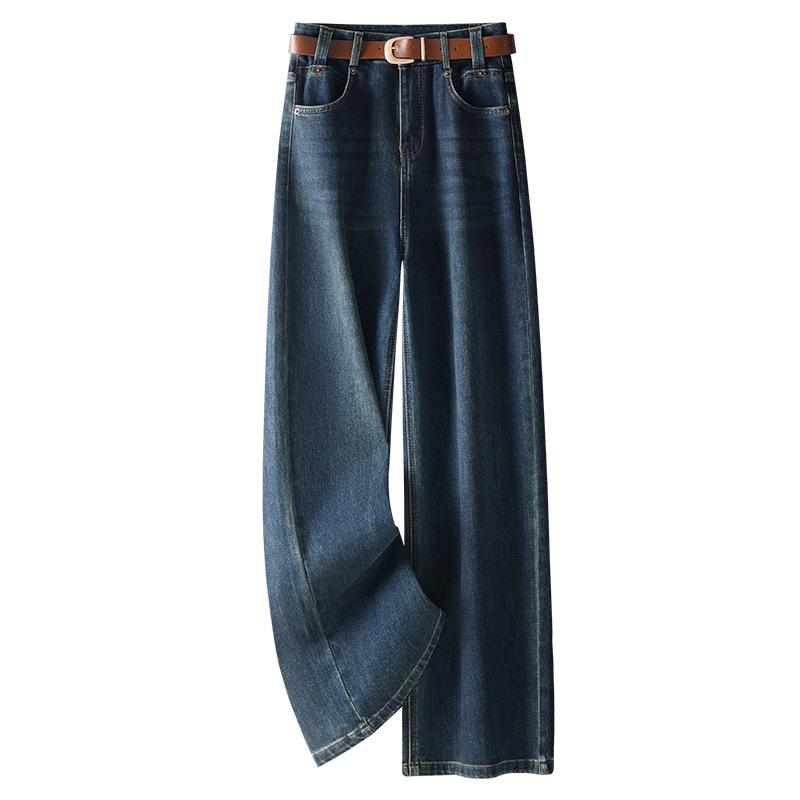 

Женские джинсы с высокой посадкой и широкими штанинами, для миниатюрных, облегающие, весенне-осенний стиль, свободный и стройнящий дизайн с прямыми штанинами S синий