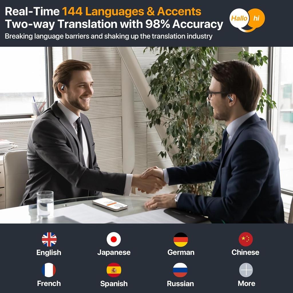 AI Translation Earbuds 144 Languages & Accents Translator Earphones 4 In 1 AI Bluetooth 5.4 Translating Headphone Support Playing Music Phone Calls