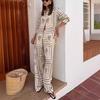 Home Suit Set Women European and American Print Long Sleeve Shirts + Trousers Two-piece Suit Home Wear Casual