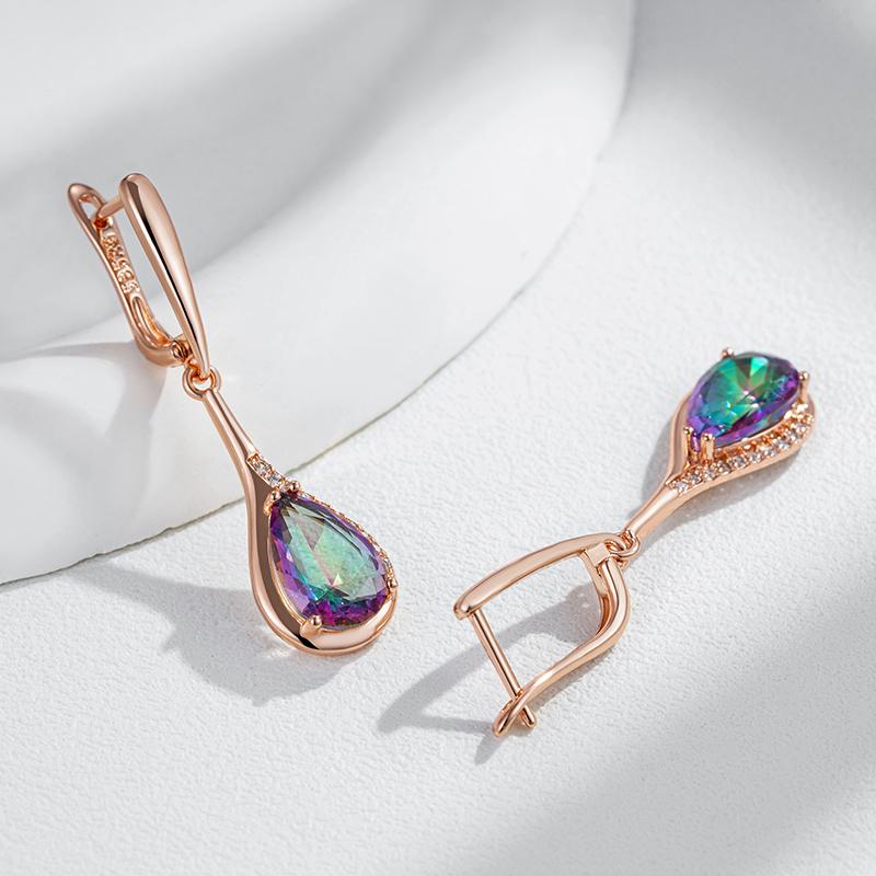 Trendy Water Drop Colorful Natural Zircon Long Drop Earrings For Women  Rose Gold Color Unusual Daily Fine Jewelry Gift
