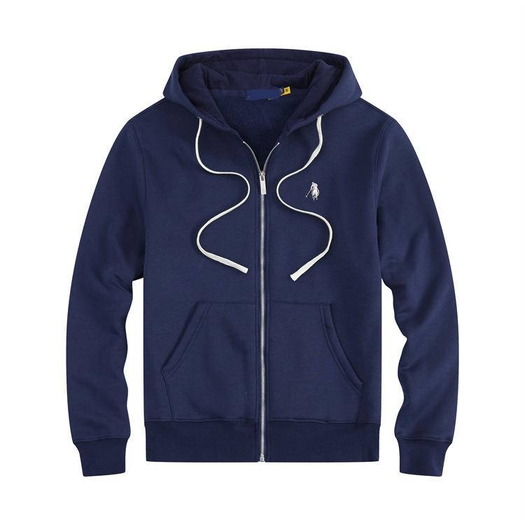 Men's Fleece-Lined Little Pony Embroidered Hoodie - Autumn/Winter, Loose Fit, Plus Size, Solid Color, Polo Style