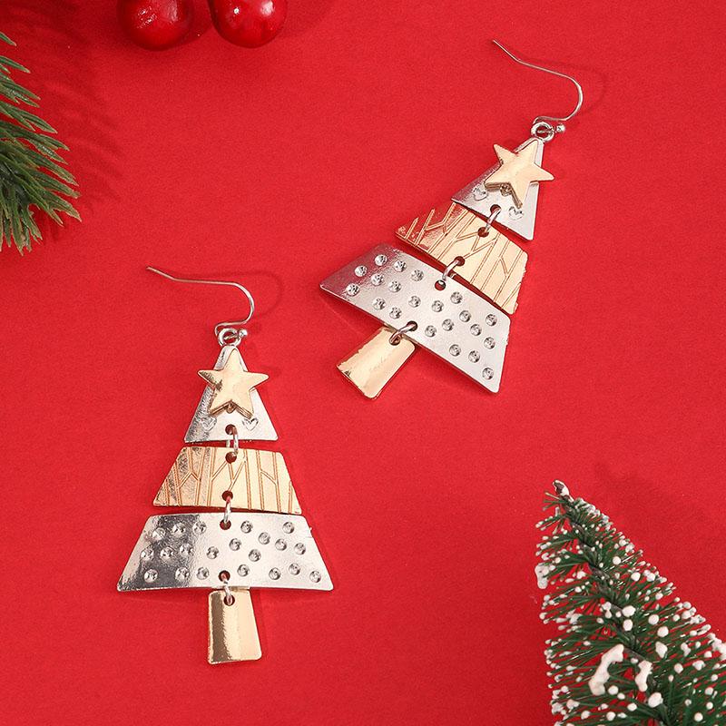 

New Metal Christmas Tree Dangle Earrings for Women Fashion Splicing Exaggerated Earring Female Party Christmas Jewelry