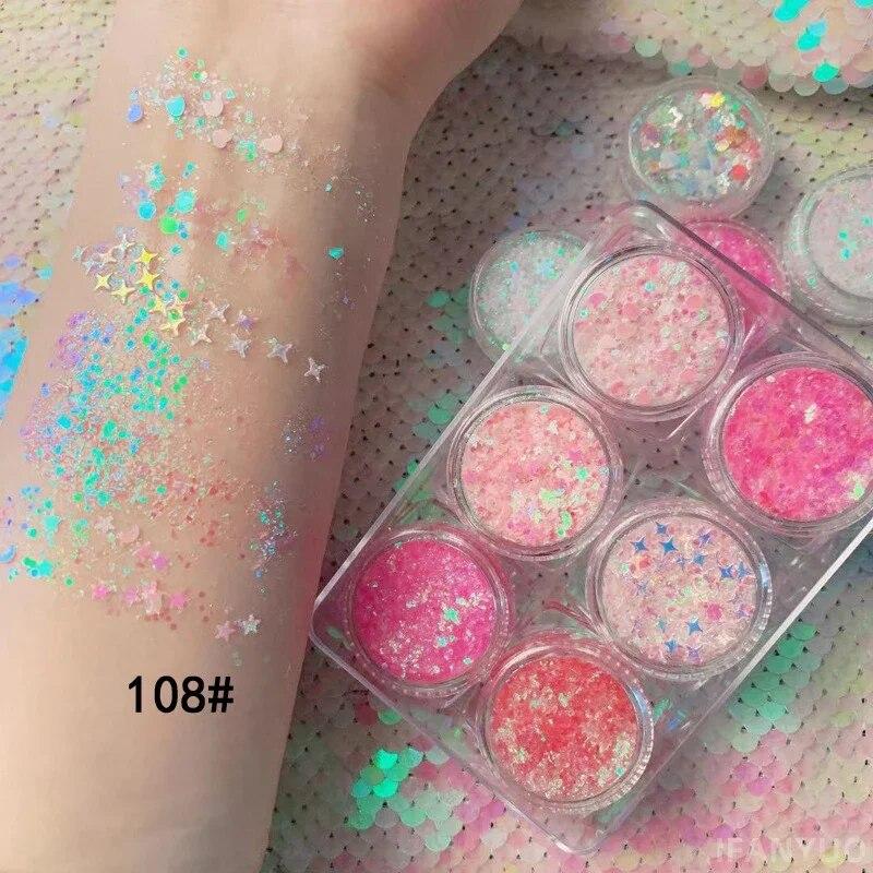 6-Farben-Pailletten-Gel-Creme-Lidschatten-Palette Glitzer-Diamant-Augen-Make-up-Haar-Körper-Gesichts-Glitzer-Gel-Kunst-Flash-Lose-Pailletten-Creme