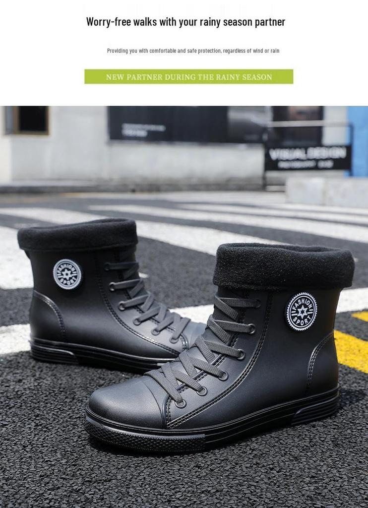 Korean Style Men's Waterproof Non-slip Rain Boots - Short, Thickened Casual Footwear