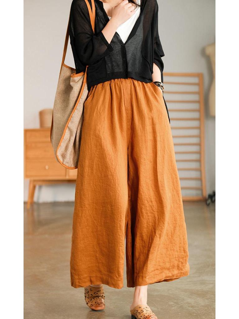 2022 Summer Plus Size Cotton Linen Wide-Leg Casual Pants - Breathable, Slimming, Artistic Design