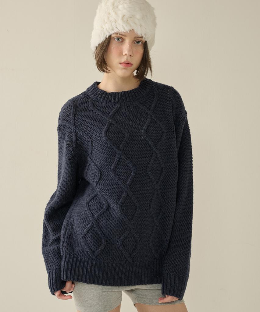 KINETO Women'S Mohair Fisherman Sweater_Navy