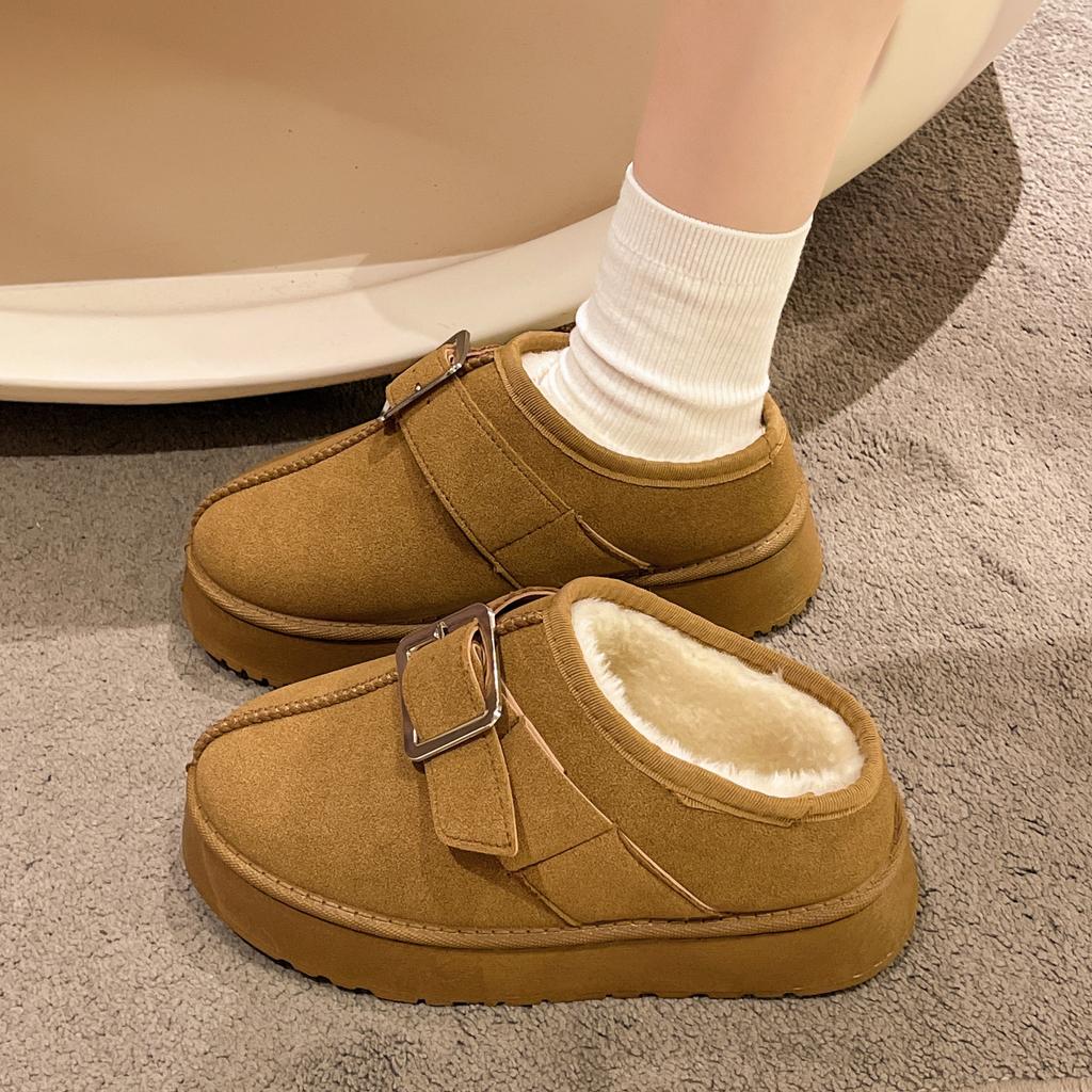 Korean version of the ladies plush lining-soft elastic muffin sole slippers home outdoor slippers thickened warm lightweight comfortable shoes