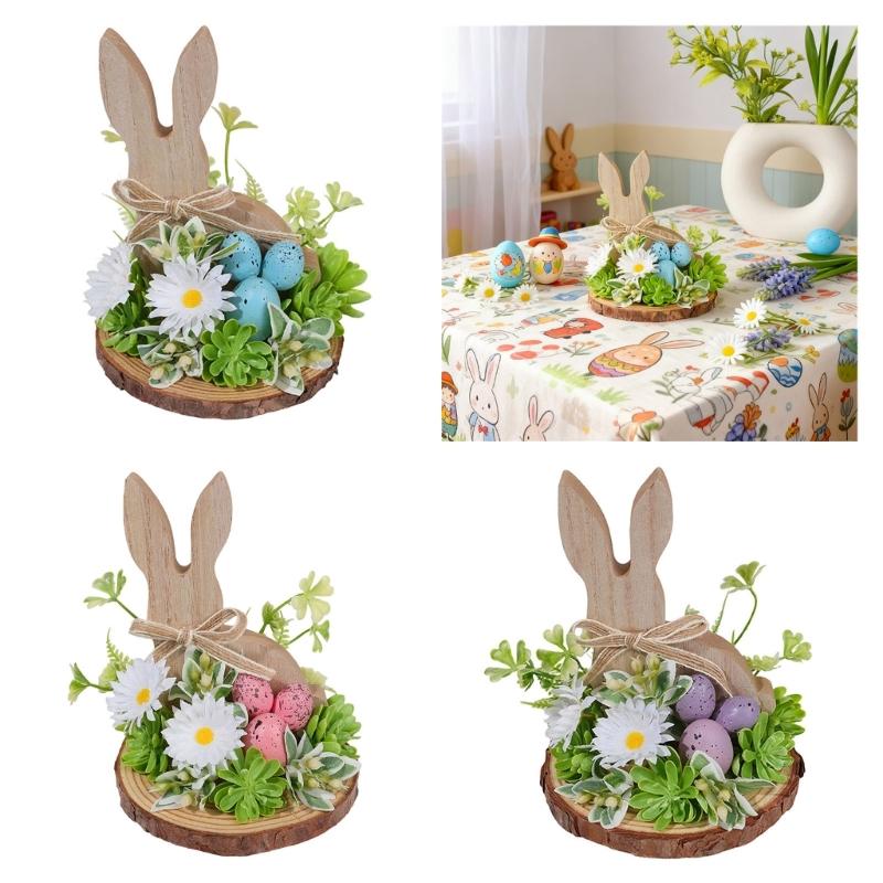Easter Eggs Rabbit Decorations Wood Plastic Indoor Outdoo Family Activity Supplies Desktop Ornament
