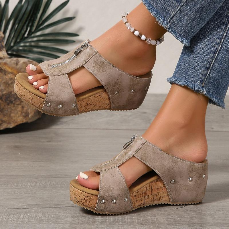 High-top Large-size Slip-on Women's Shoes with Open-toe Design and Hollow Sole, New Style