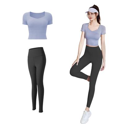 Yoga Wear Set and Pilates Short Slim High Waist Tummy Slimming Training Yoga Gym XL [LEZOOY] Women's (Top Bottom) - Wear, Non-bouncing, Built-in Cups,