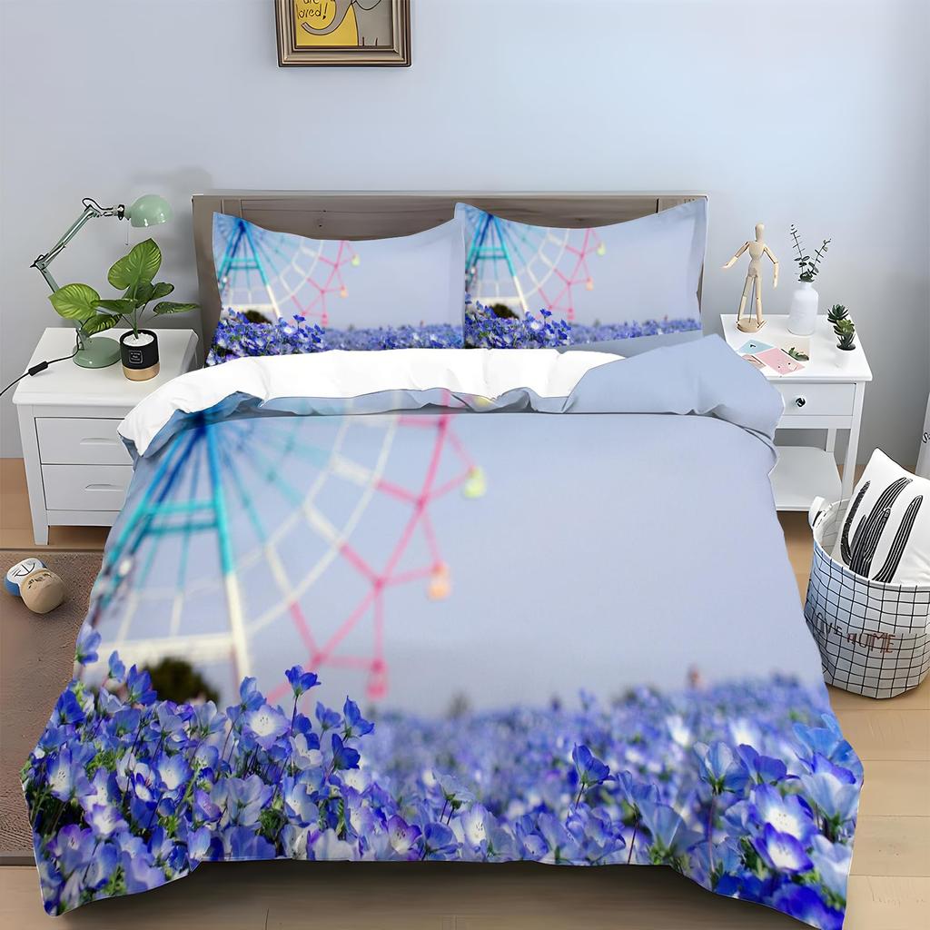 Ferris Wheel Duvet Cover Set For Kids Teens Boys Girls Lightweight Bedspread Cover Bedroom Decor Holiday Enjoy Theme Bedding Set