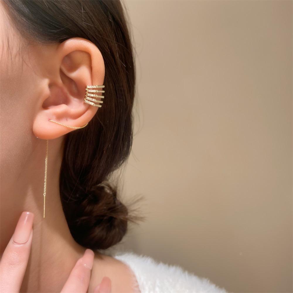 European & American Long Tassel Chain Clip-On Earrings - Versatile Fairy-Inspired Korean Style for Women