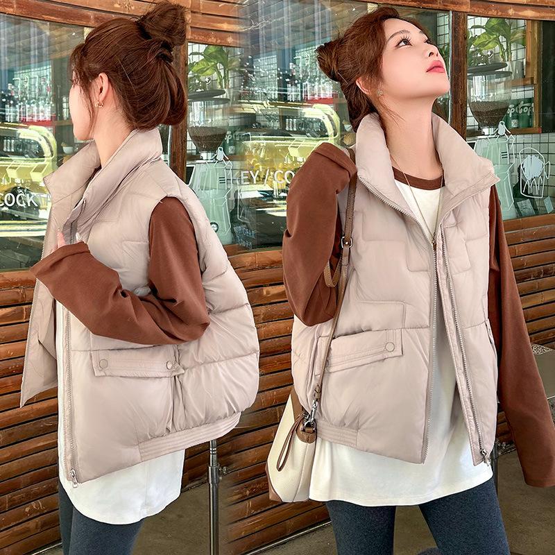 Autumn and Winter New Women's Sleeveless Stand-up Collar Vest Loose Short Down Cotton Vest Winter Coat
