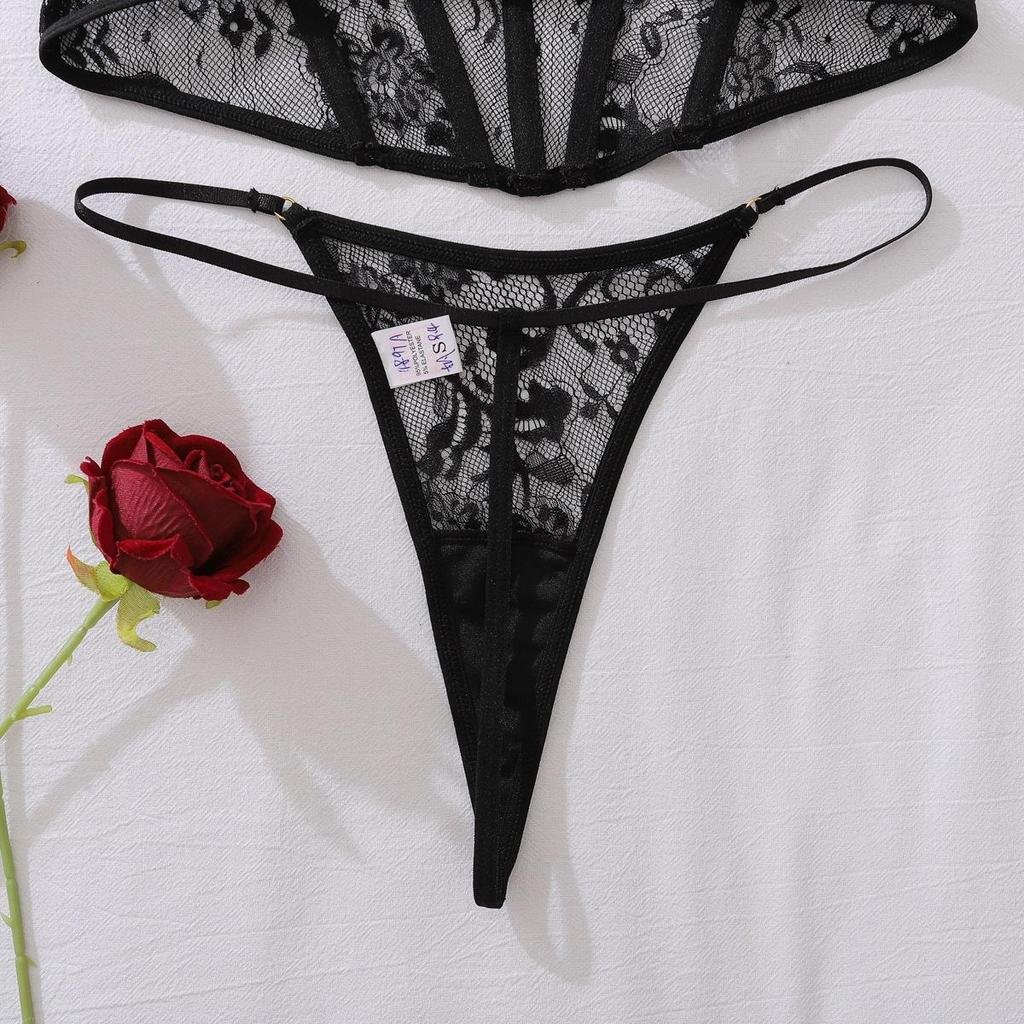 Damen Sexy Bandeau Dessous-Set Spitze Mit Stäbchen Schlankes Neckholder Unterwäsche Push-Up Taillenraffung Oberbekleidung Dessous-Set