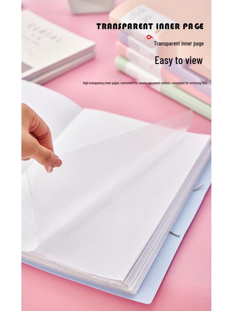 A4 Transparent Multi-Layer Binder with Insert Pages for Student Papers - Morandi Loose-Leaf Storage Folder
