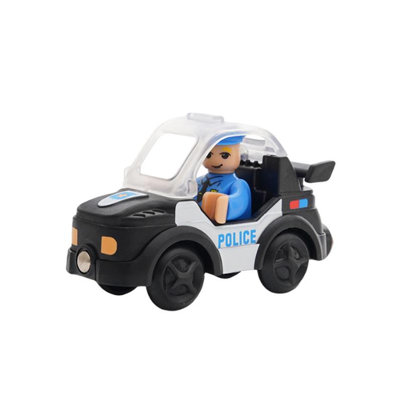 Plastic Inertial Police Car Engineering Vehicle Trailer Compatible with Wooden Thomas Train Track Toy