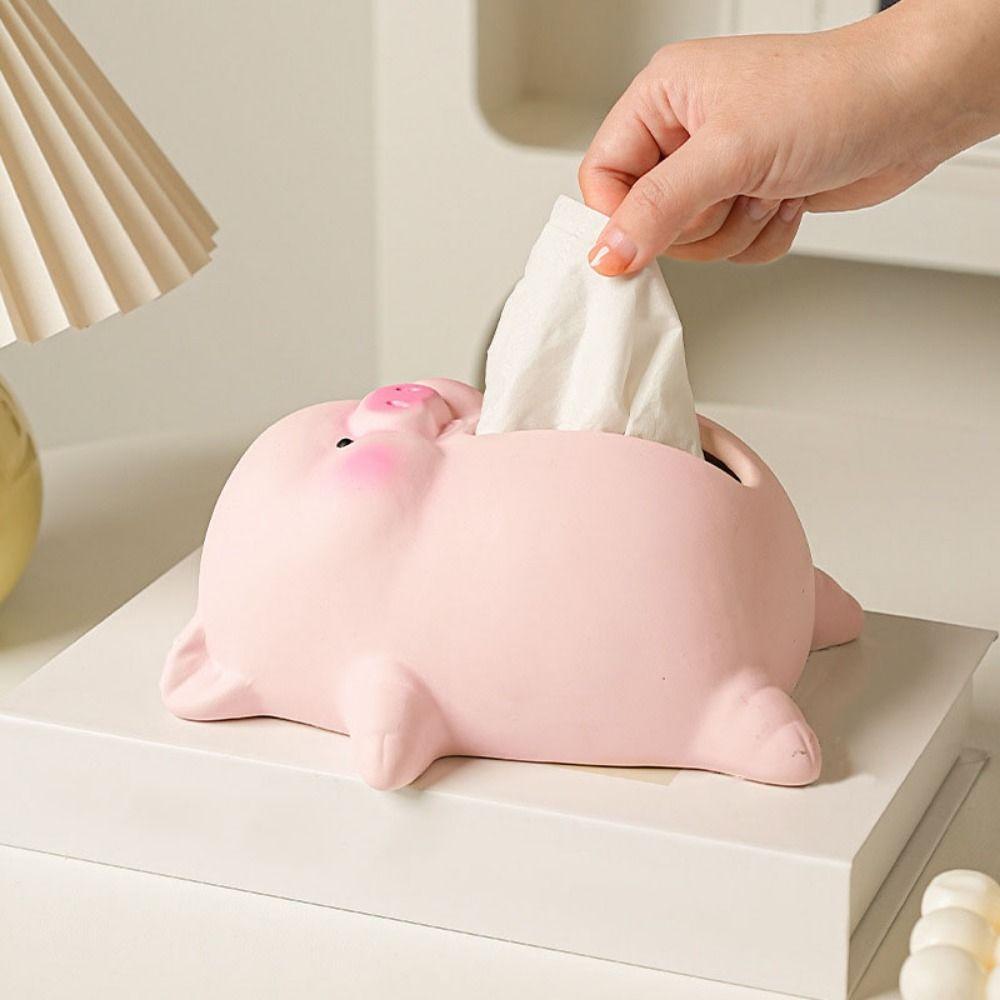 Large Capacity Ceramic Pig Tissue Box Cute Paper Towel Holder Storage Supplies