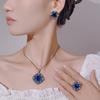 Accessories Jewelry Set Earrings Necklace Ring Plated Black Gold Blue Tip Crystal Treasure Vintage Premium Female