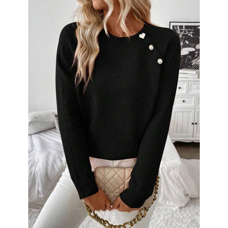 New Women s Fashion Diagonal Button Knit Sweater - Versatile & Casual Large чёрный