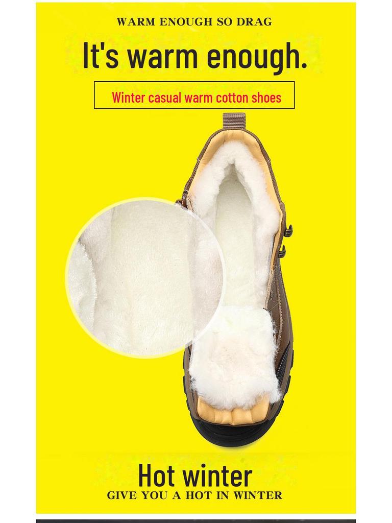 Men's Cotton and Wool Snow Boots - Non-Slip, Thickened, Warm Outdoor Winter Shoes