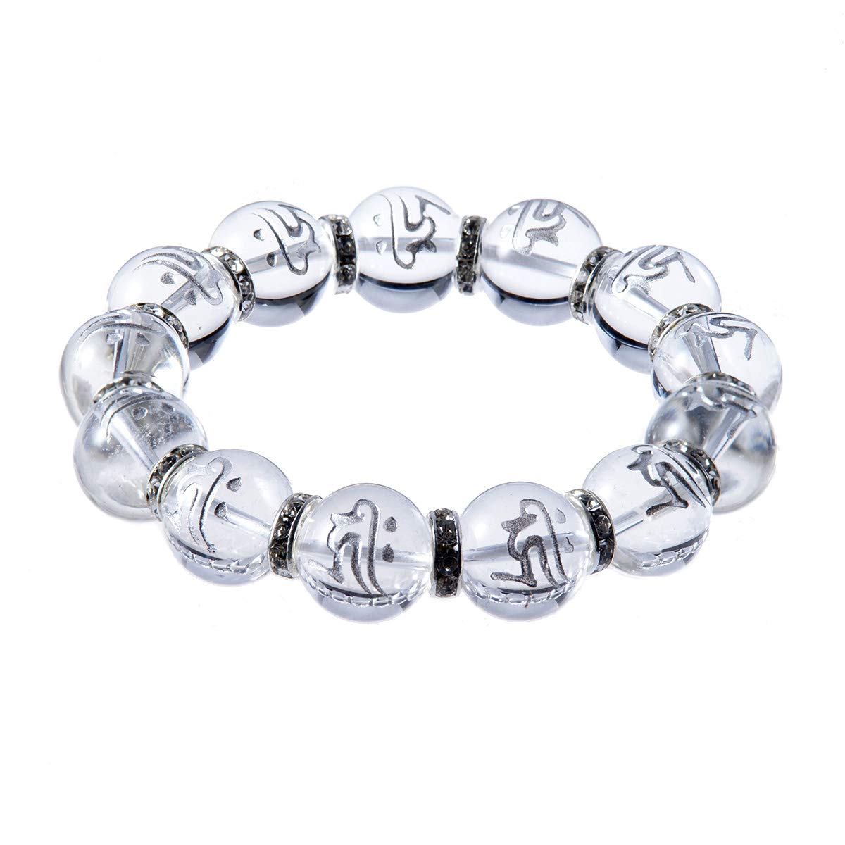 

born in the year of the silver engraved guardian Sanskrit 16mm Kannon natural stone [Ishiki] Kiriku, Rat, Dog, Pig, character, crystal, bracelet, серый
