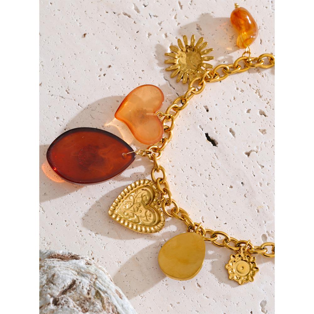 Eetit Red Resin Oval Heart Sun Drop Necklace Golden 316L Stainless Steel Summer Charm Collar Jewelry Waterproof 2025
