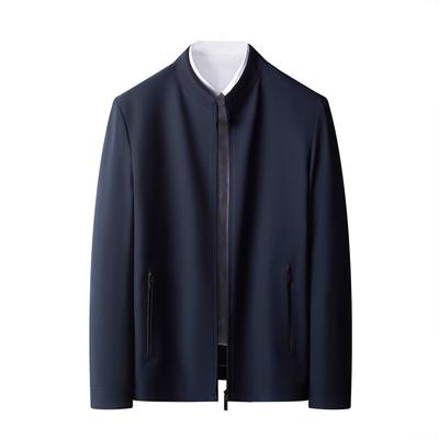 New Men's Casual Jacket Business Gentleman Stand-up Collar Zipper Solid Color Middle-aged Dad Jacket
