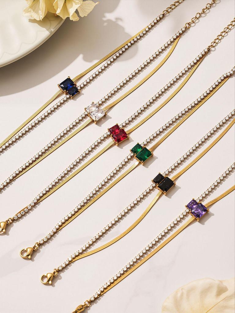 European Luxury Zircon Blade Chain Bracelet, 18k Gold-Plated Stainless Steel