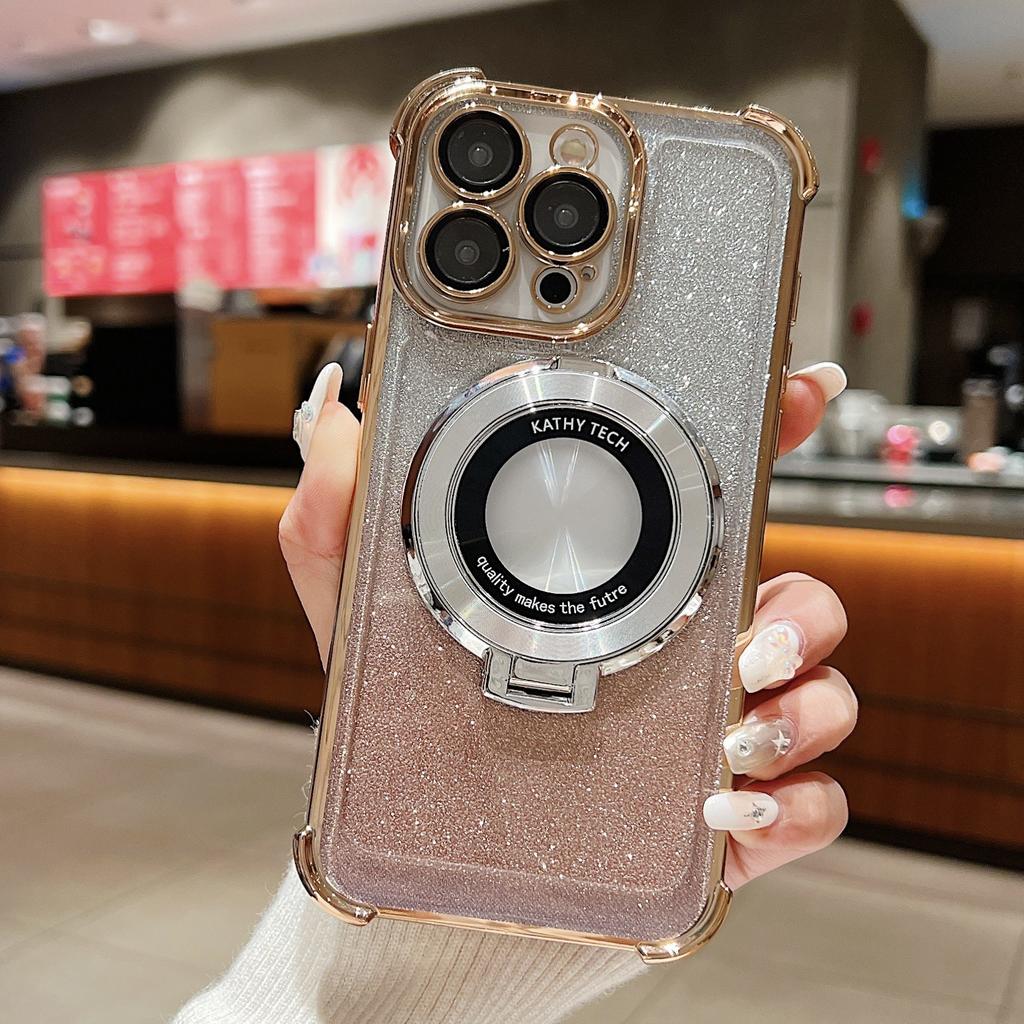 Samsung S24 Ultra Mobile Phone Case Electroplated Four Corner Anti Fall Magnifying Glass Magnetic Suction Bracket S23 Gradient Flash Powder