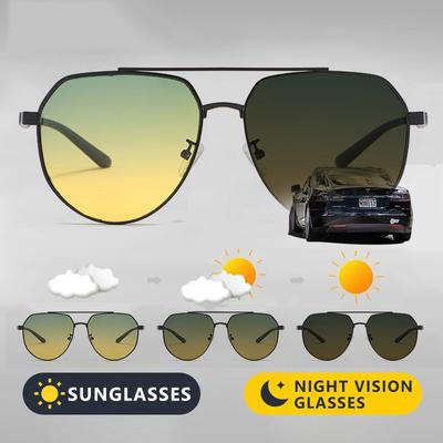 Fashion Anti-blue Light Photochromic Sunglasses Men's Metal Outdoor Driving Dual Use Day Discoloration Night Vision Non-polarized Sun Glasses