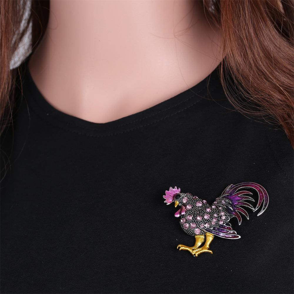 Vintage Rooster Enamel Brooch Pins for Man Unisex Inlaid Rhinestone Animal Corsages Pins Jewelry Accessories