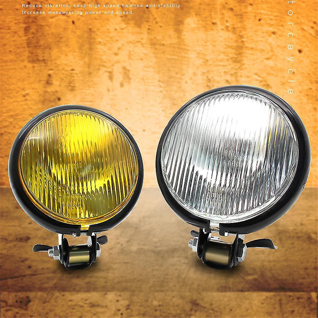 Yellow 35w 12v Universal Retro Metal Motorcycle Headlight Round With Holder Electroplate black Vintage